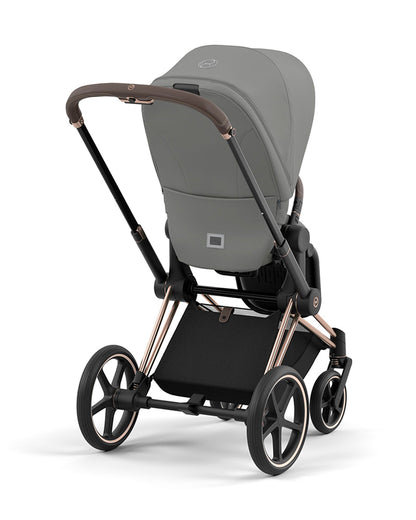 Cybex Priam Stroller-Height Adjustable Parent Handle Bar-Reversible & Flat Reclining Seat-One Hand Fold-Travel System Compatible-2 Years Warranty-For 0 to 4Y (Upto 22 Kg)-Rosegold Frame & Soho Grey Seat
