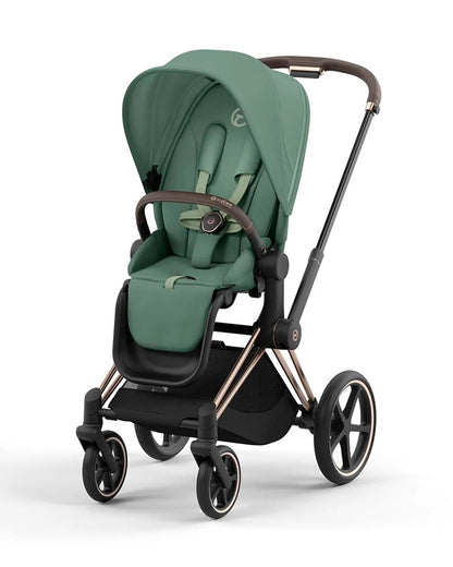 Cybex Priam Stroller-Height Adjustable Parent Handle Bar-Reversible & Flat Reclining Seat-One Hand Fold-Travel System Compatible-2 Years Warranty-For 0 to 4Y (Upto 22 Kg)-Rosegold Frame & Leaf Green Seat