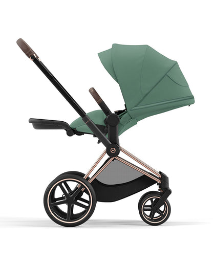 Cybex Priam Stroller-Height Adjustable Parent Handle Bar-Reversible & Flat Reclining Seat-One Hand Fold-Travel System Compatible-2 Years Warranty-For 0 to 4Y (Upto 22 Kg)-Rosegold Frame & Leaf Green Seat