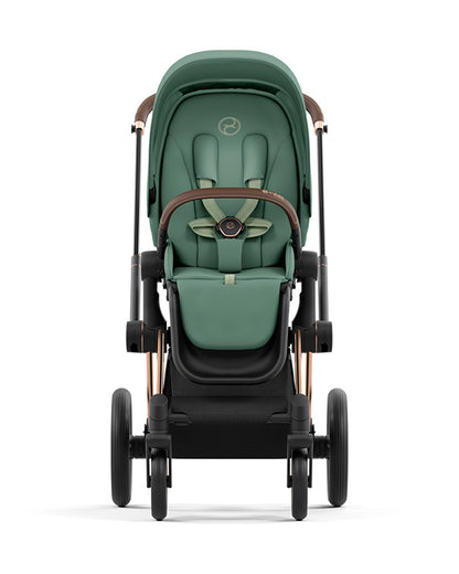 Cybex Priam Stroller-Height Adjustable Parent Handle Bar-Reversible & Flat Reclining Seat-One Hand Fold-Travel System Compatible-2 Years Warranty-For 0 to 4Y (Upto 22 Kg)-Rosegold Frame & Leaf Green Seat