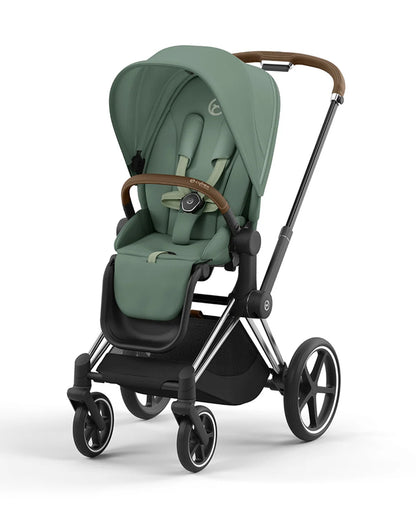 Cybex Priam Stroller-Height Adjustable Parent Handle Bar-Reversible & Flat Reclining Seat-One Hand Fold-Travel System Compatible-2 Years Warranty-For 0 to 4Y (Upto 22 Kg)-Chrome Brown Frame & Leaf Green Seat