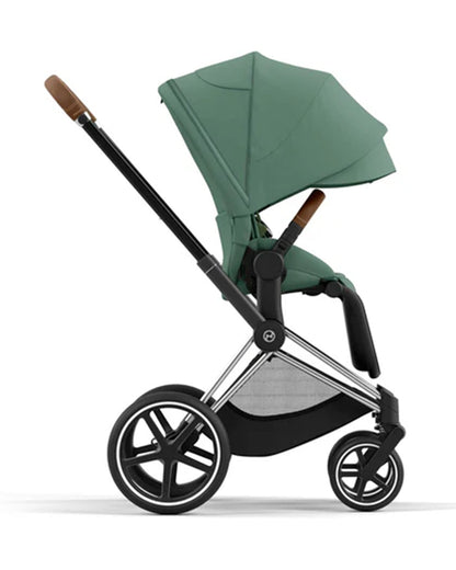 Cybex Priam Stroller-Height Adjustable Parent Handle Bar-Reversible & Flat Reclining Seat-One Hand Fold-Travel System Compatible-2 Years Warranty-For 0 to 4Y (Upto 22 Kg)-Chrome Brown Frame & Leaf Green Seat