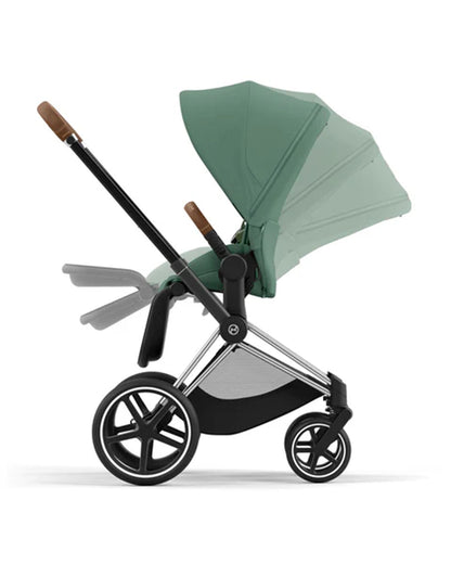 Cybex Priam Stroller-Height Adjustable Parent Handle Bar-Reversible & Flat Reclining Seat-One Hand Fold-Travel System Compatible-2 Years Warranty-For 0 to 4Y (Upto 22 Kg)-Chrome Brown Frame & Leaf Green Seat