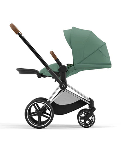 Cybex Priam Stroller-Height Adjustable Parent Handle Bar-Reversible & Flat Reclining Seat-One Hand Fold-Travel System Compatible-2 Years Warranty-For 0 to 4Y (Upto 22 Kg)-Chrome Brown Frame & Leaf Green Seat