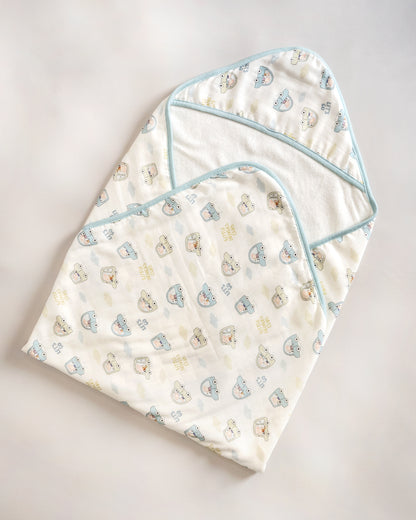 Twingle 100% Organic Muslin Baby Hooded Towel-Prevent Post Bath Chills-Ideal Coverage for Babies-Absorbs Moisture Quickly without Harsh Rubbing-Softens with Every Wash-Little Drivers-White-For Infants