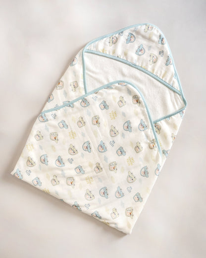 Twingle 100% Organic Muslin Hooded Towel with 2 Face Towels-Gentle on Delicate Skin-Backed by Highly Absorbent Terry-Little Drivers & Checks Print-Pack of 3-For Infants