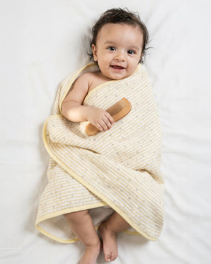 Twingle 100% Organic Muslin Towel with 2 Face Towels-Gentle on Delicate Skin-Backed by Highly Absorbent Terry-Owls & Stars Print-Pack of 3-For Infants
