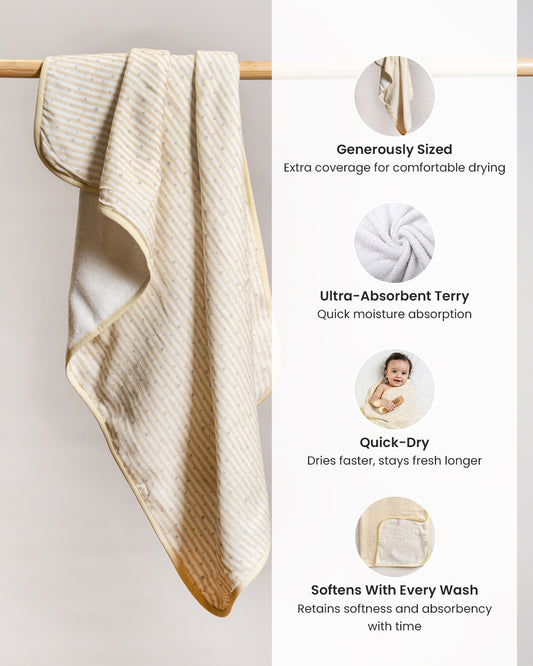 Twingle 100% Organic Muslin Baby Bath Towel-Generous Coverage for Comfortable Drying & Wrapping-Absorbs Moisture Quickly without Harsh Rubbing-Softens with Every Wash-Starlight-White-For Infants