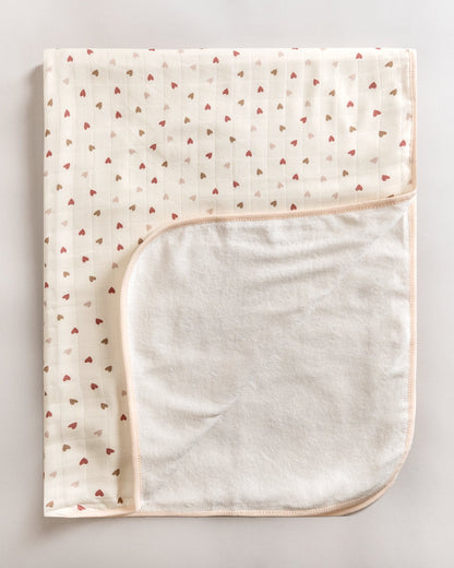 Twingle 100% Organic Muslin Towel with 2 Face Towels-Gentle on Delicate Skin-Backed by Highly Absorbent Terry-Deer & Hearts Print-Pack of 3-For Infants
