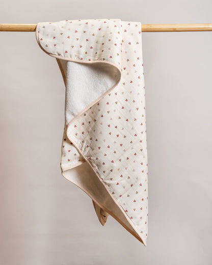 Twingle 100% Organic Muslin Towel with 2 Face Towels-Gentle on Delicate Skin-Backed by Highly Absorbent Terry-Deer & Hearts Print-Pack of 3-For Infants