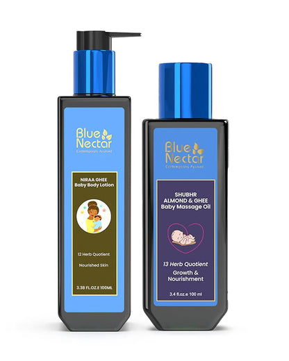 Blue Nectar Shubhr Almond & Ghee Baby Massage Oil and Niraa Ghee Baby Lotion-100 ml