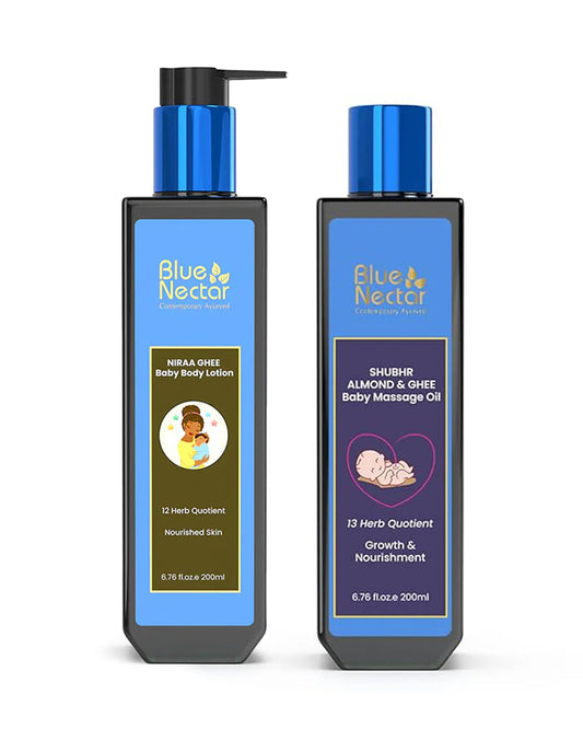 Blue Nectar Shubhr Almond & Ghee Baby Massage Oil and Niraa Ghee Baby Lotion-200 ml
