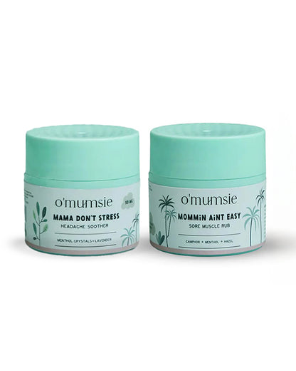 O'mumsie Headache Soother Balm (50g) & Sore Muscle Rub-With Menthol-Pregnancy Safe