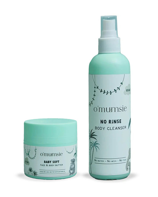 O'mumsie Face & Body Butter Baby Cream (100ml) & O'mumsie No-rinse Body Cleanser-Baby Body Wash (250ml)