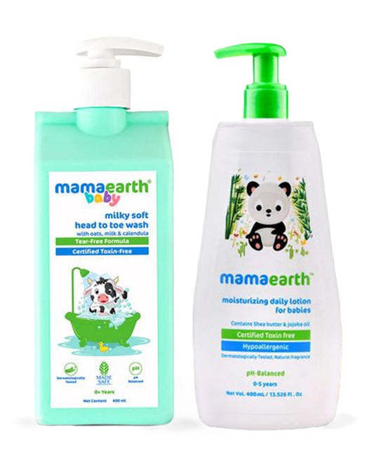 Mamaearth Milky Soft 2 in 1 Head to Toe Wash & Moisturizing Daily Baby Lotion-400ml