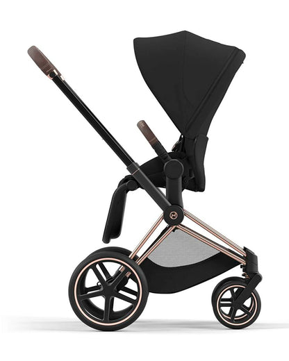 Cybex Priam Stroller-Height Adjustable Parent Handle Bar-Reversible & Flat Reclining Seat-One Hand Fold-Travel System Compatible-2 Years Warranty-For 0 to 4Y (Upto 22 Kg)-Rosegold Frame & Sepia Black Seat
