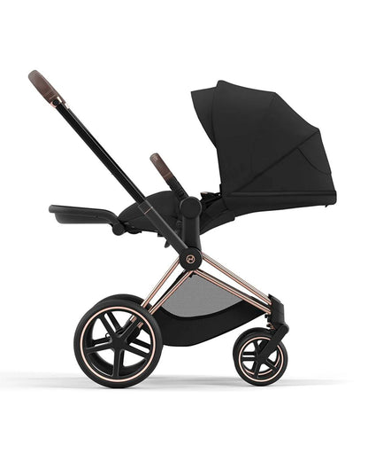 Cybex Priam Stroller-Height Adjustable Parent Handle Bar-Reversible & Flat Reclining Seat-One Hand Fold-Travel System Compatible-2 Years Warranty-For 0 to 4Y (Upto 22 Kg)-Rosegold Frame & Sepia Black Seat