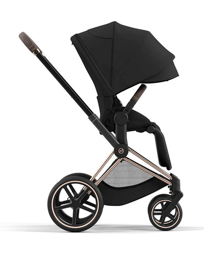 Cybex Priam Stroller-Height Adjustable Parent Handle Bar-Reversible & Flat Reclining Seat-One Hand Fold-Travel System Compatible-2 Years Warranty-For 0 to 4Y (Upto 22 Kg)-Rosegold Frame & Sepia Black Seat
