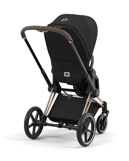 Cybex Priam Stroller-Height Adjustable Parent Handle Bar-Reversible & Flat Reclining Seat-One Hand Fold-Travel System Compatible-2 Years Warranty-For 0 to 4Y (Upto 22 Kg)-Rosegold Frame & Sepia Black Seat