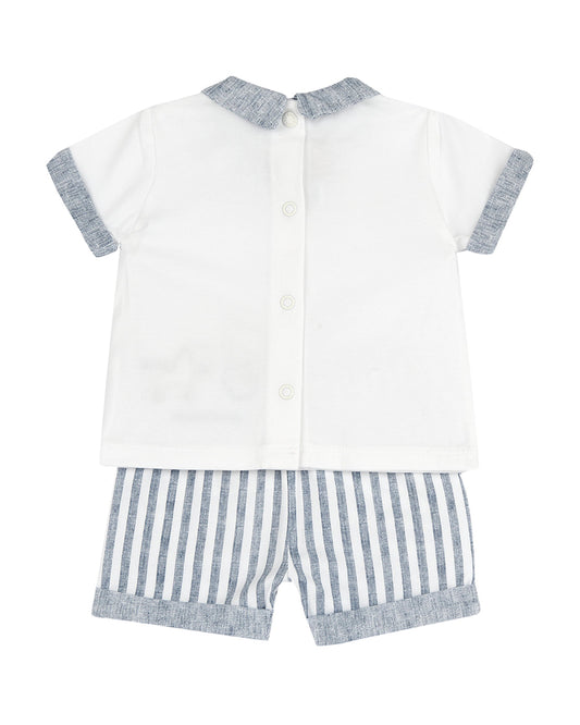 Chicco White & Blue T-shirt & Shorts Set-Striped-Cotton-For Infants