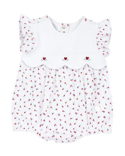Chicco White Bubble Romper-Printed-Cotton-For Infants