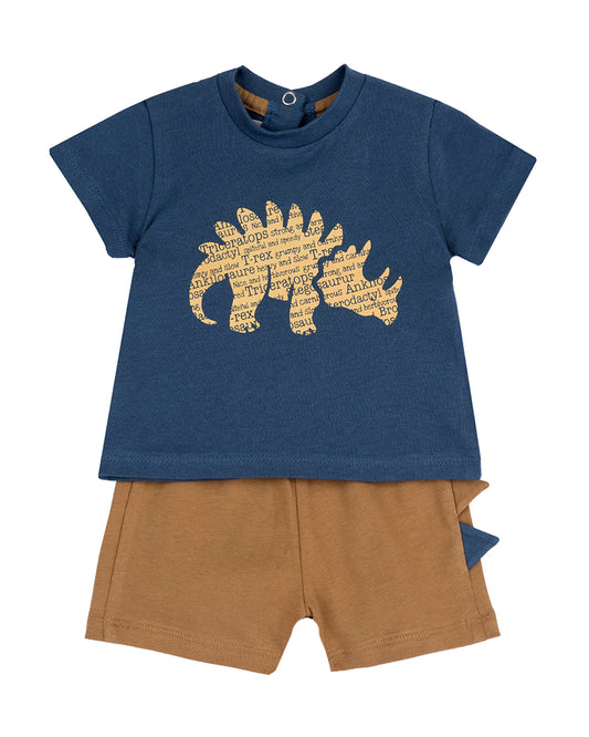 Chicco Navy Blue & Tan T-shirt & Shorts Set-Printed-Cotton-For Infants
