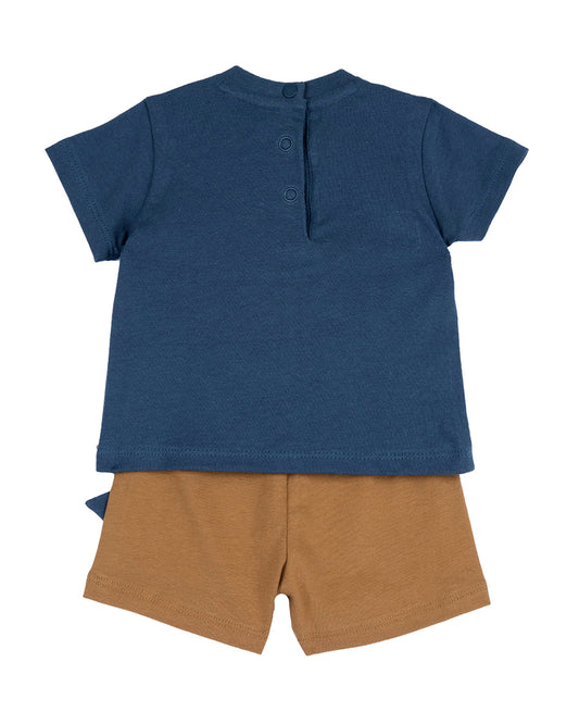 Chicco Navy Blue & Tan T-shirt & Shorts Set-Printed-Cotton-For Infants