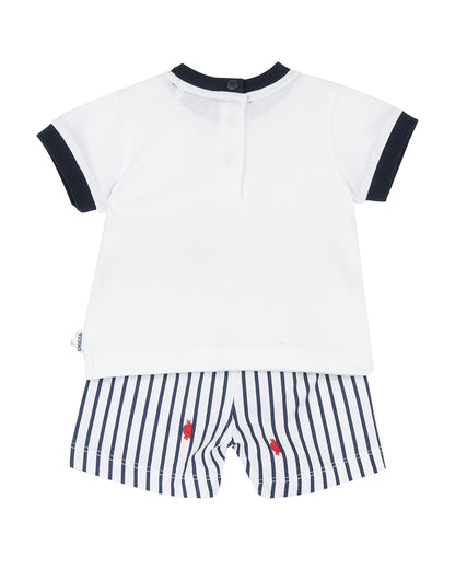 Chicco Navy Blue & White T-shirt & Shorts Set-Striped-Cotton-For Infants