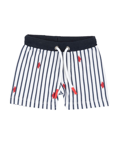 Chicco Navy Blue & White T-shirt & Shorts Set-Striped-Cotton-For Infants