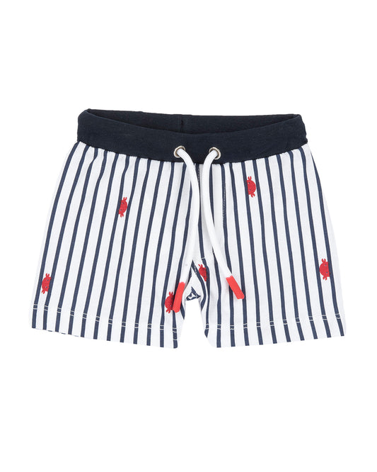 Chicco Navy Blue & White T-shirt & Shorts Set-Striped-Cotton-For Infants
