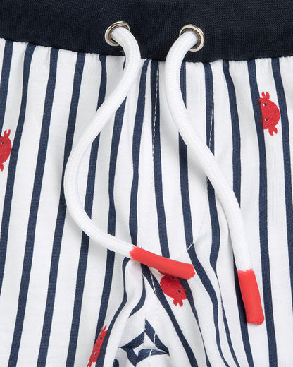 Chicco Navy Blue & White T-shirt & Shorts Set-Striped-Cotton-For Infants