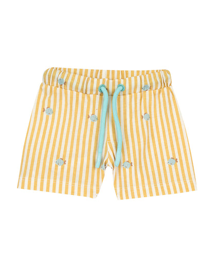 Chicco Yellow & White T-shirt & Shorts Set-Striped-Cotton-For Infants
