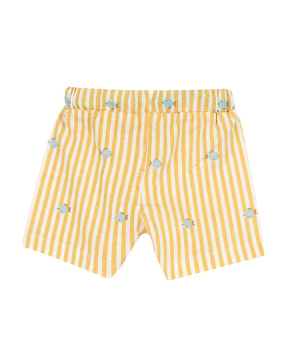 Chicco Yellow & White T-shirt & Shorts Set-Striped-Cotton-For Infants