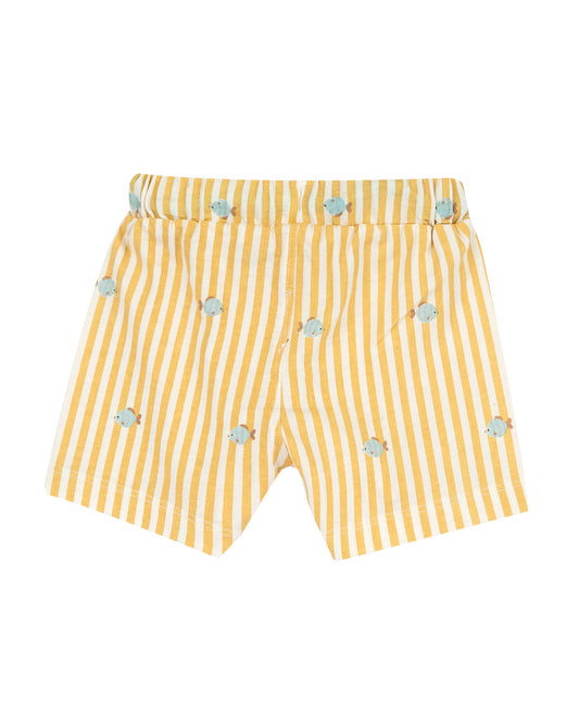 Chicco Yellow & White T-shirt & Shorts Set-Striped-Cotton-For Infants