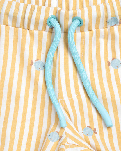 Chicco Yellow & White T-shirt & Shorts Set-Striped-Cotton-For Infants