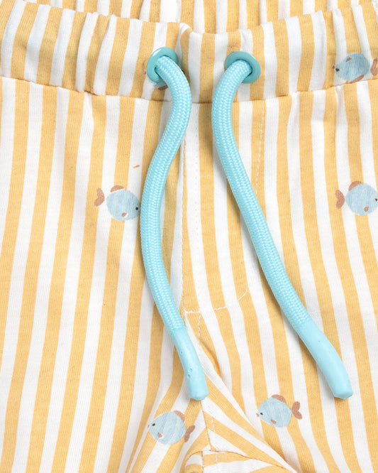 Chicco Yellow & White T-shirt & Shorts Set-Striped-Cotton-For Infants