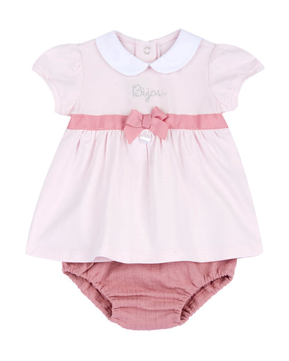 Chicco Pastel Pink Frock Dress with Bloomer-Solid-Cotton-For Infants