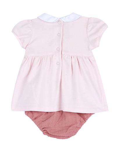 Chicco Pastel Pink Frock Dress with Bloomer-Solid-Cotton-For Infants
