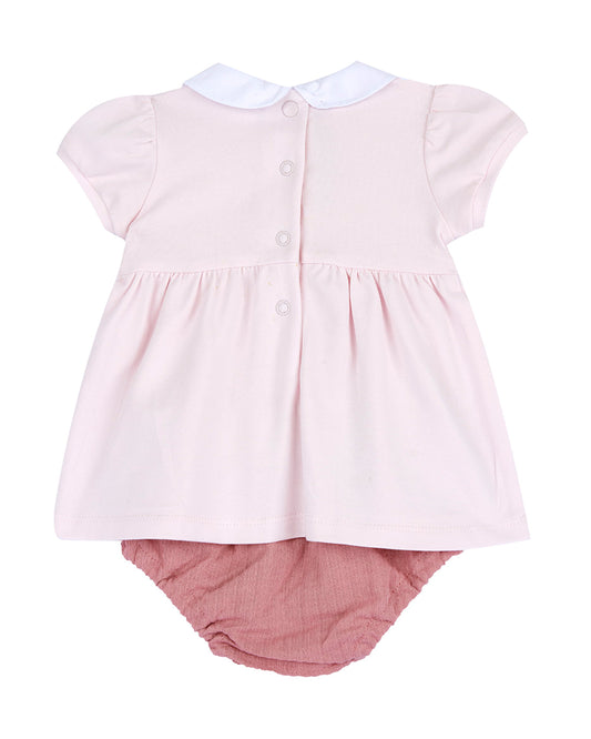 Chicco Pastel Pink Frock Dress with Bloomer-Solid-Cotton-For Infants