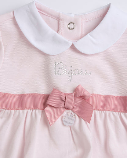 Chicco Pastel Pink Frock Dress with Bloomer-Solid-Cotton-For Infants