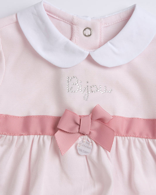 Chicco Pastel Pink Frock Dress with Bloomer-Solid-Cotton-For Infants