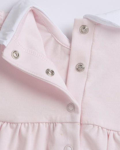 Chicco Pastel Pink Frock Dress with Bloomer-Solid-Cotton-For Infants