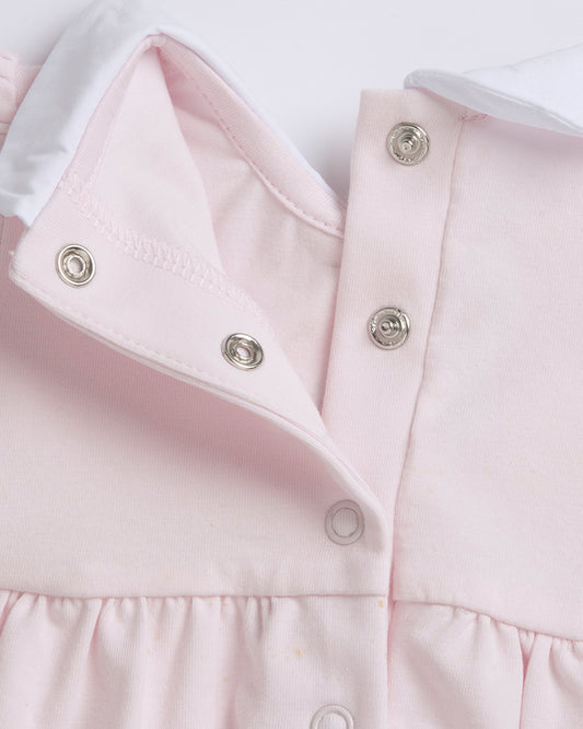 Chicco Pastel Pink Frock Dress with Bloomer-Solid-Cotton-For Infants