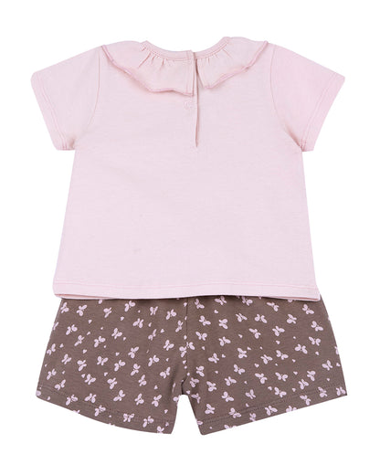 Chicco Pink & Natural T-shirt & Shorts Set-Printed-Cotton-For Infants