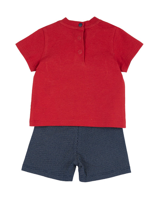 Chicco Red & Navy Blue T-shirt & Shorts Set-Printed-Cotton-For Infants