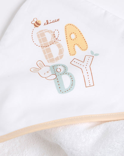 Chicco Hooded Baby Bath Towel-Organic Cotton-White