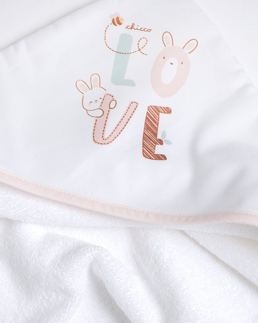 Chicco Hooded Baby Bath Towel-Organic Cotton-Light Pink