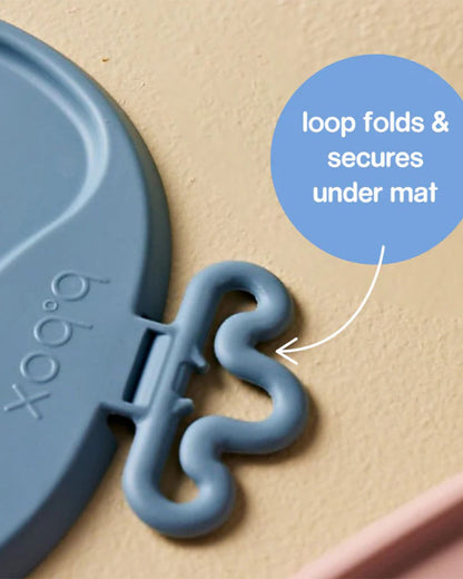 b.box Roll & Go Silicone Mat With Spoon-Meal Set-Three Section Divder-Suction Base-Travel Friendly-Ocean Blue