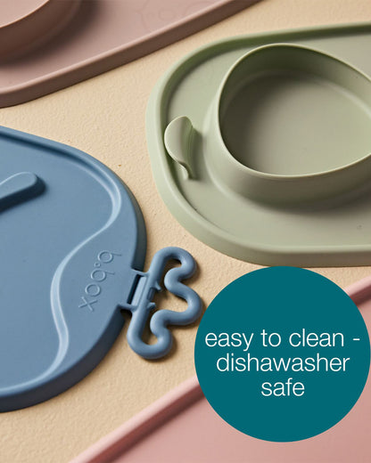 b.box Roll & Go Silicone Mat With Spoon-Meal Set-Three Section Divder-Suction Base-Travel Friendly-Blush Pink