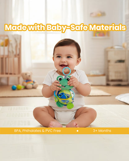 nuluv Activity Toad-Teether Rattle Toy-With Crinkle Sound & Fun Mirror for Self-recognition-Stroller Toy-3M+